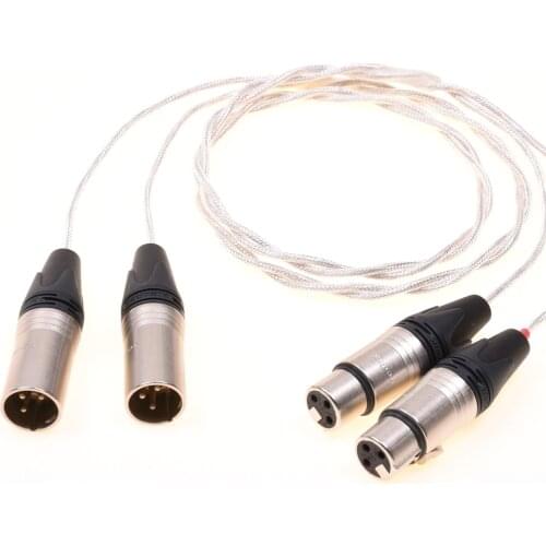 1Metrer 2x 3 Pin XLR Male to 2x 3 Pin XLR Female Adapter Clear Silver Plated Shield Cable