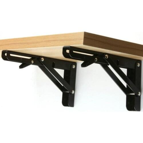 2PCS 8-20Inch Black Triangle Folding Angle Bracket Adjustable Wall Mounted Durable Bearing Shelf Bracket DIY Home Table Bench