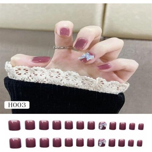 24 Pieces Of Fake Nail Stickers Detachable Ballerina With Diamond Bow Wearable And Reusable Full Coverage Fake Nails
