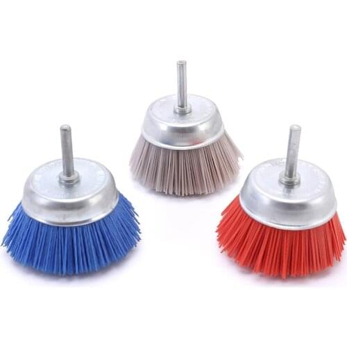 3Pcs 3Inch Nylon Filament Abrasive Wire Cup Brush Kit with 1/4 Inch Shank, Include Fine Medium Coarse Grit Removal Rust