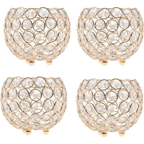 4 Pieces 10cm Crystal Votive Tea Light Candle Holder Banquet Candlestick Centerpiece Ornaments -Golden