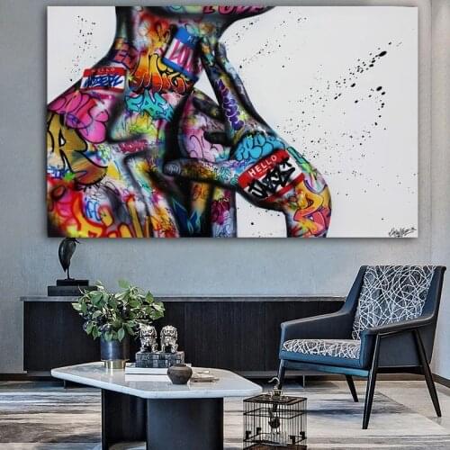 Abstract Street Graffiti Art Neck Canvas Painting Inspirational Posters and Prints Wall Art Pictures for Living Room Home Decor