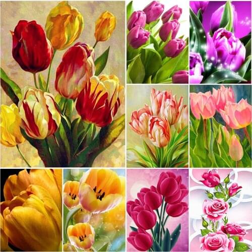 5D DIY Diamond Painting Flower Tulip Cross Stitch Kit Full Drill Square Embroidery Mosaic Art Picture of Rhinestones Decor Gift