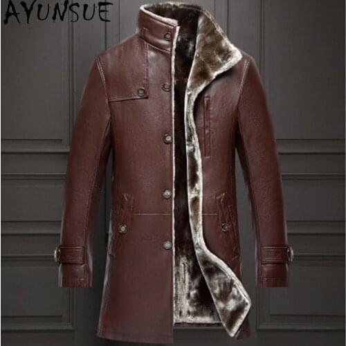 AYUNSUE Winter Leather Jacket Men Clothes 2020 Wool Liner Second Layers of Sheepskin Coat Plus Size 5XL Chaquetas Hombre KJ5071