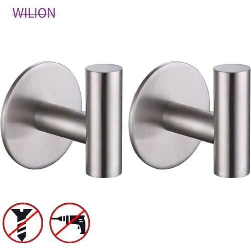 2pcs No Drilling Brushed Polished With Self Adhesive Tape Bathroom Robe Hook Kitchen Holder Stainless Steel Material