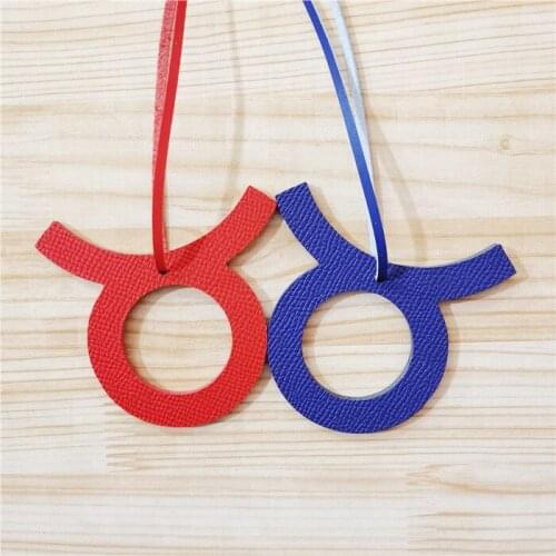 Natural Leather Zodiac Key Chain Taurus Keychains Pendant Woman Backpack Charm Key Ring