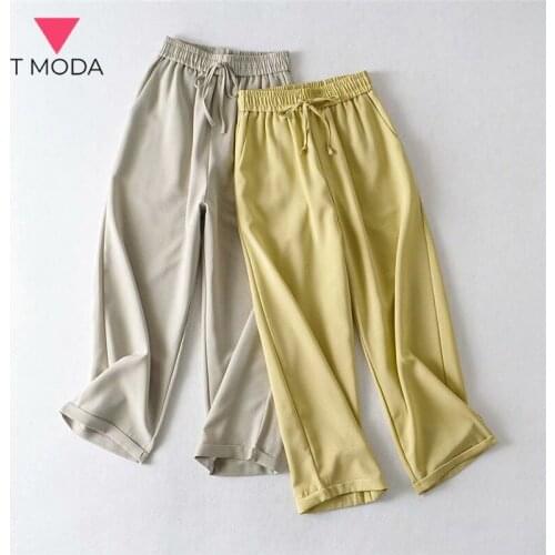 T MODA 2021 Summer Women Yellow Mini Plaid Casual Long Pants Trousers Vintage Style High Street Office Lady Suit Pants Pantalon