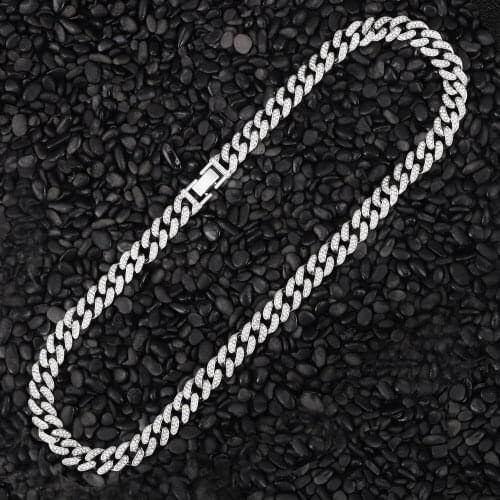 Hip Hop Iced Out Paved Rhinestones 13MM Silver Color Full Miami Curb Cuban Chain CZ Bling Rapper Necklaces For Men Jewelry