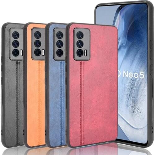 For Vivo IQOO Neo5 Case Luxury Calfskin PU Leather lines Back Cover Shockproof Case For Vivo IQOO Neo 5 Phone Case 6.62 inch