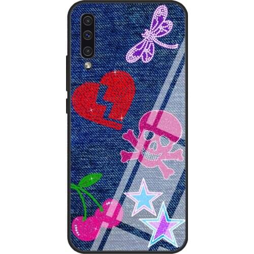 JEWELED JEANS Print Tempered Glass Case For Samsung A51 A71 A31 A40 A50 A70 A20e A21S A12 A32 A52 A72 Cover