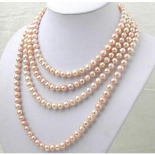 Genuine Natural 7-8mm Pink Freshwater Pearl Long Necklace 100