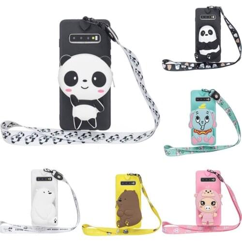 For Samsung Galaxy S10 5G Phone Cover soft Silicone Bear elephant wallet With Strap For galaxy s7 s6 edge M30 M20 A8 Plus 2018