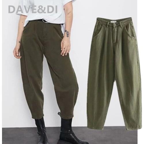 Jenny&Dave jeans woman england high street vintage harem mom high waist jeans pleated candy color loose boyfriend for women