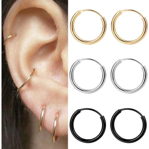 EN 1 Pair Fashion Women Girl Simple Round Circle Small Ear Stud Earring Punk Hip-hop Earrings Jewelry 3 Size