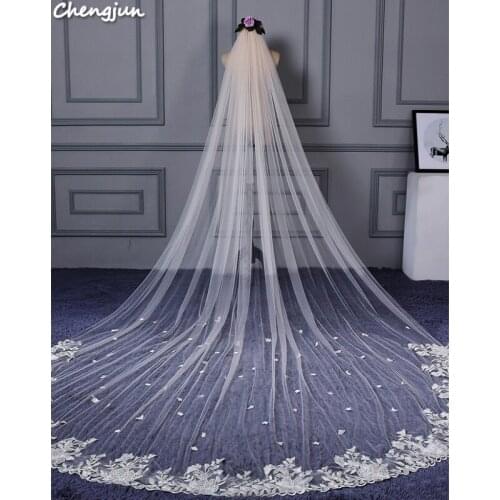 Chengjun Bridal Veils Two Layer Lace Ivory Long Wedding Dress Veil