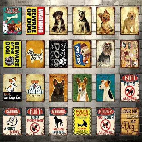 [ Kelly66 ] Pets Shop Warning Beware Of The Dog Metal Sign Tin Poster Home Decor Bar Wall Art Painting 20*30 CM Size Dy87