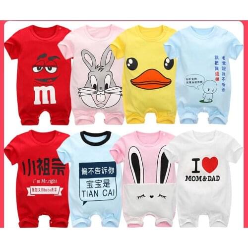 Newborn Baby Cute Cartoon Printing Rompers Infant Baby Boys Girls Cotton Jumpsuit Summer Short Sleeve Thin Climbing Clothes