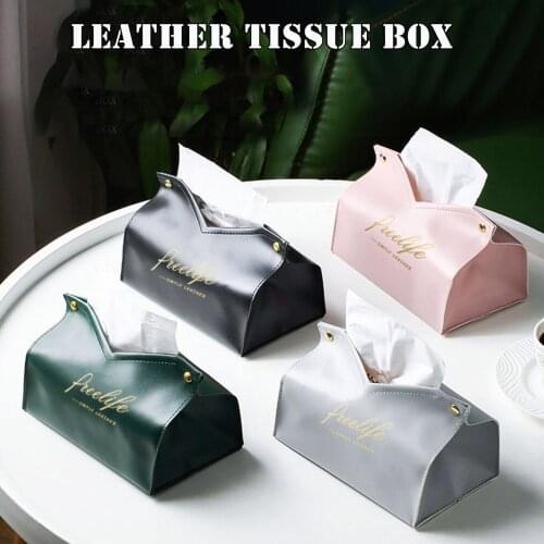 Tissue Box PU Leather Nordic Style Embroidery Napkin Holder Wipes Cases Pumping Paper Container Home Office Desktop Car Decor