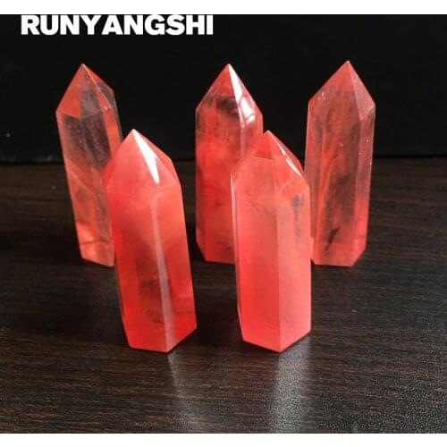 Red Crystal Single Tip Crystal Pillar Tanslucent Melting Refining Stones and Minerals Wholesale Factory Stone Runyangshi ZH28