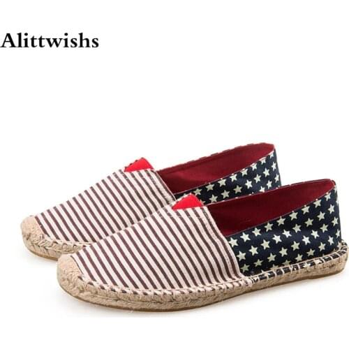 Summer Linen Fisherman Shoes Lovers Star Stripes Women Flat Shoes Slip-on Outdoor Mens Casual Shoes Breathable Loafers Size 45