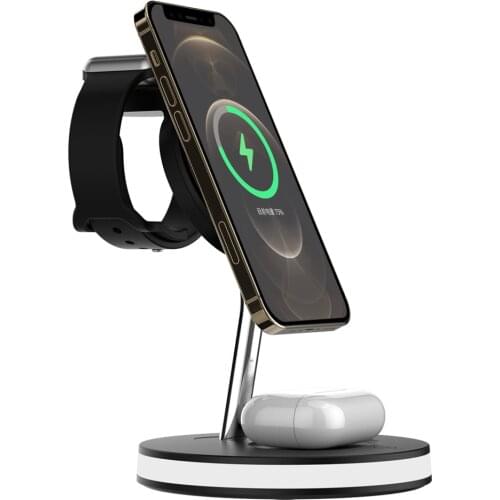 4 in 1 Magnetic Wireless Charger For Magsafe iPhone 12 Pro 11 8 /Apple Watch/Airpods Pro Desktop Chargers Stand With Night Light