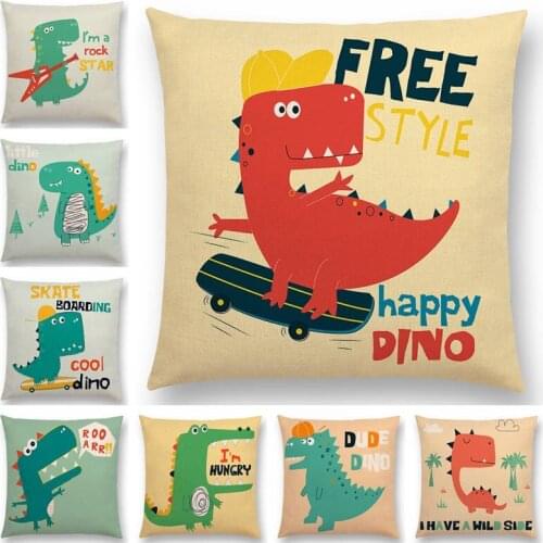 Cute Cartoon Adorable Dinosaur Funny Greetings Happy Life Smile Cool Word Daily Friendship Good Cushion Cover Sofa Pillow Case