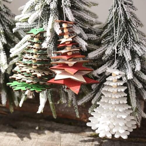 Mini Christmas Tree Wooden Christmas Tree Hanging ornament DIY stereoscopic Snowflake Star New Year Decoration for Home Decor