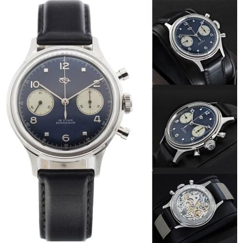 SEAKOSS RED STAR 1963 38mm Gooseneck Men Chronograph Watch ST19 Mens Mechanical Wristwatches Pilots Acrylic&Sapphire 19 zuan