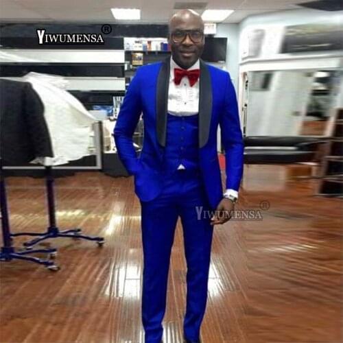 YIWUMENSA Shawl Lapel Black Mens Blazer Homme Royal Blue Wedding Suits 3 Piece Set Groomsman Coat&Vest&Pants Set Custom Made