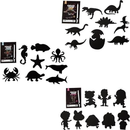 Pack of 8Pieces DIY Scratching Painting Scratch Paper Dazzling Cartoon Theme Scratch Pictures Drawing Kit DIY Frame