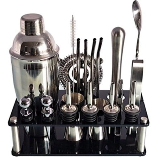 Stainless Steel Cocktail Shaker Set Bartender Kit Boston Shaker Tool Set with Acrylic Stand and Bar Tools Set