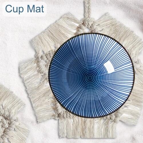 Nordic Handwoven Cup Pad Nonslip Insulation Cotton Coaster Tassel Round Placemat Cup Mat For Tableware Dinnerware