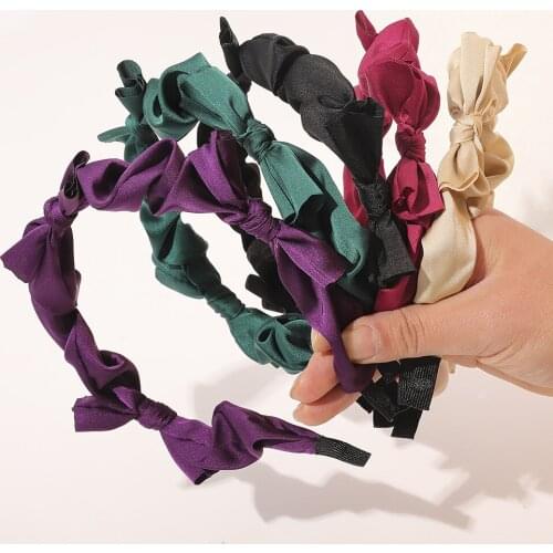 Retro Bow Knot Satin Hair Hoop Sweet Headband Lady Hairband Headband Women Plastic Hair Hoop Bezel Girls Hair Bands Accessories