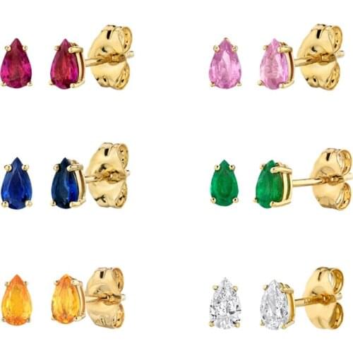 925 Silver Ear Needle Colorful Rainbow Water droplets Stud Earring Fine Luxury Gemstone Piercing Ohrringe Pendiente Fine Jewelry