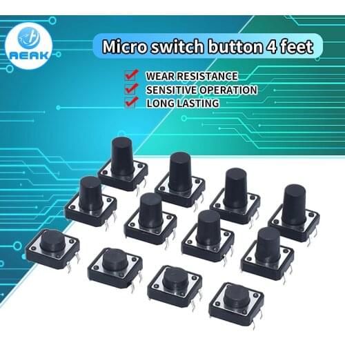 20PCS 12x12 12*12*4.3mm 5mm 6 7 8 9 10 11 12 13 14 15 16 17 4Pin Tactile Tact Push Button Micro Switch Self-reset DIP Switches
