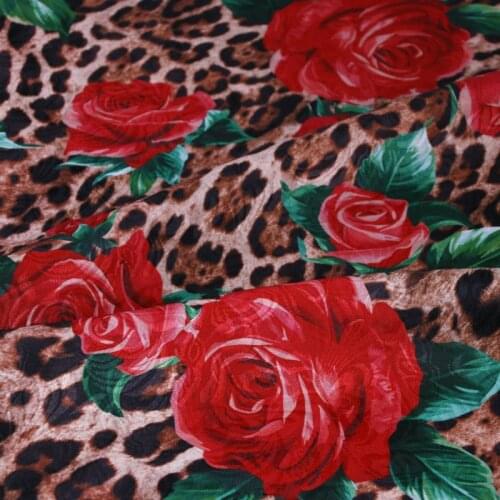 Rose Leopard flowers printed jacquard polyester fabric tissus women dress Needlework DIY fabric&clothing sewing cloth material