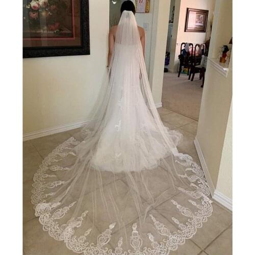Ivory Womens Long Veil Sequins Lace (300cm) Cathedral Bridal Veil with Comb