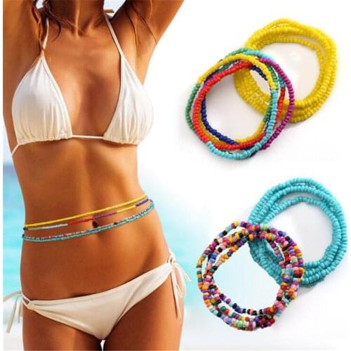 2pcs Boho Double Bead Waist Chains Body Jewelry Women Summer Sexy Bikini Beach Belly Chain Strand Charms Vintage Waistband