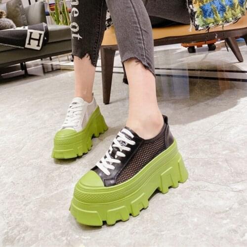 Womens Thick Soled Wedges Platform Shoes Fishing Nets Hollow Shell Toe White Shoes Low-top Casual Shoes Womens Summer 2021 New