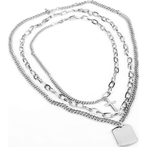Fashion Cross Pendant Dog Tag Necklace For Women Multi Layered Necklace Long Chain Choker Christ Necklace Trendy Jewelry