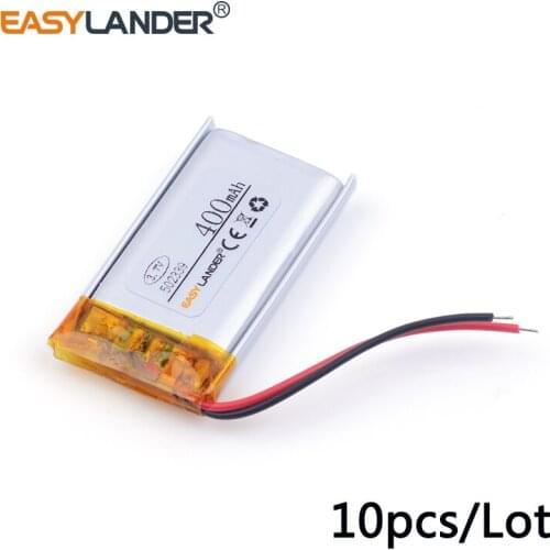 10pcs/Lot 502339 400mAh 3.7v lithium Li ion polymer rechargeable battery For DVR Sports headphone speaker Driving recorder mouse