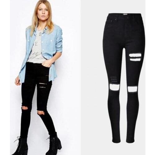 2021 Women Stretch Ripped Skinny High Waist Denim Pants Shredded Jeans Trousers Slim Laides Plus Size Jeans Spring Autumn Wear