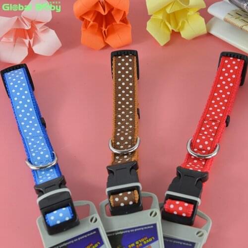 30 Pieces/lot) 3 Colors 2 Sizes Printing Polka Dot Nylon Dog Pet Collar Medium Large