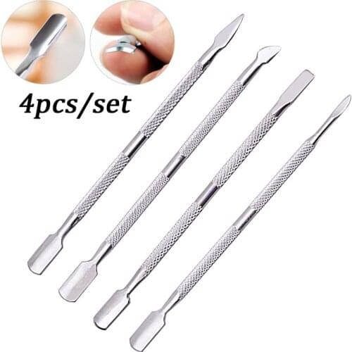4Pcs/Set Stainless Steel Double-ended Cuticle Pusher Dead Skin Remover Manicure Cleaner Care Nails Art Tool All for Manicure Set