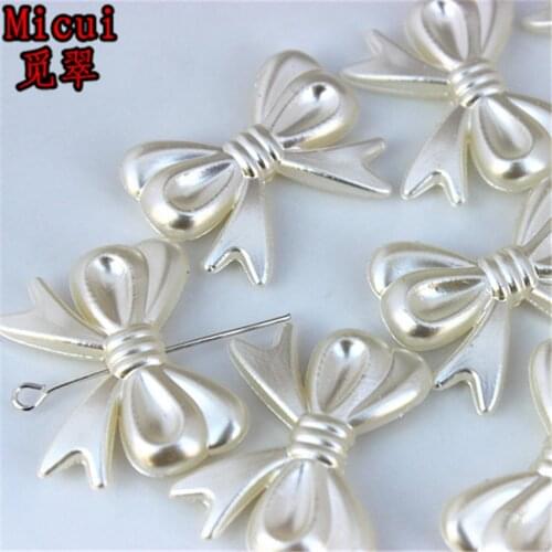 Micui 50PCS 23*30mm Bow Beads ABS Plastic Imitation Pearls Hole Beads Clothing Jewelry Accessories ZZ357
