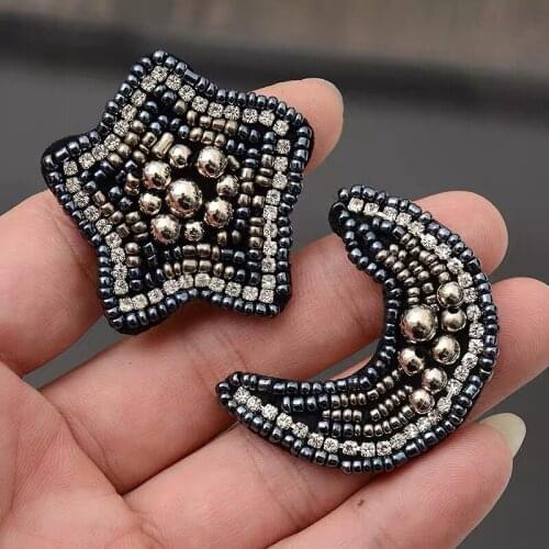 6PC Handmade beaded moon star patches applique sew on clothes shoes bags decoration DIY parches Beads appliques