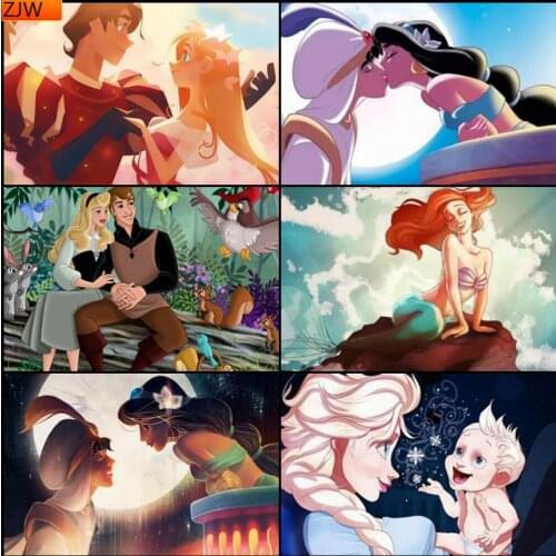 5D DIY Diamond Painting Aladdin Magic Lamp Cinderella Princess Prince Round Diamond Embroidery Handmade Home Decoration Disney