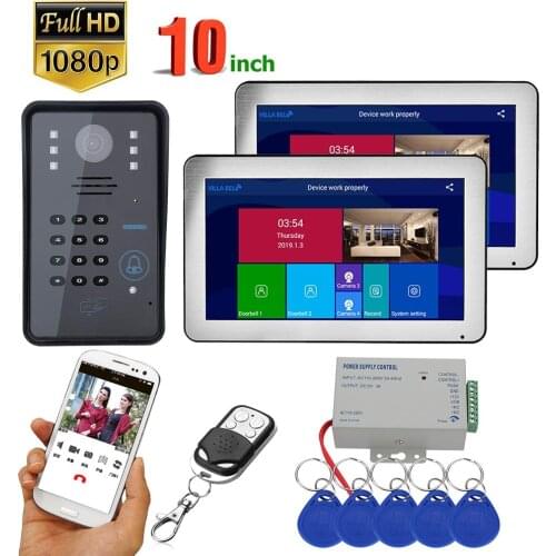 10 inch 2 Monitors Wireless Wifi RFID Password Video Door Phone Doorbell Intercom Entry System with Wired IR-CUT 1080P Wired Cam