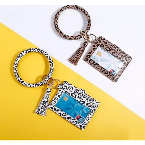 PU Leather Leopard Print Bracelet Keychain Popular Card Package Tassel Pendant Bracelet for Women Hot Sale Keychain Pendant 2020