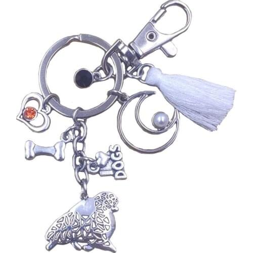 Pomeranian Dog Animal Classic New Keychain Key Ring Pet Tassels Vintage Silver Color Women Men Jewelry Party Gift K026-28-29